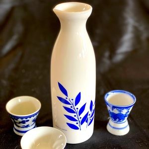Large Sake Set with Three Mismatched Cups